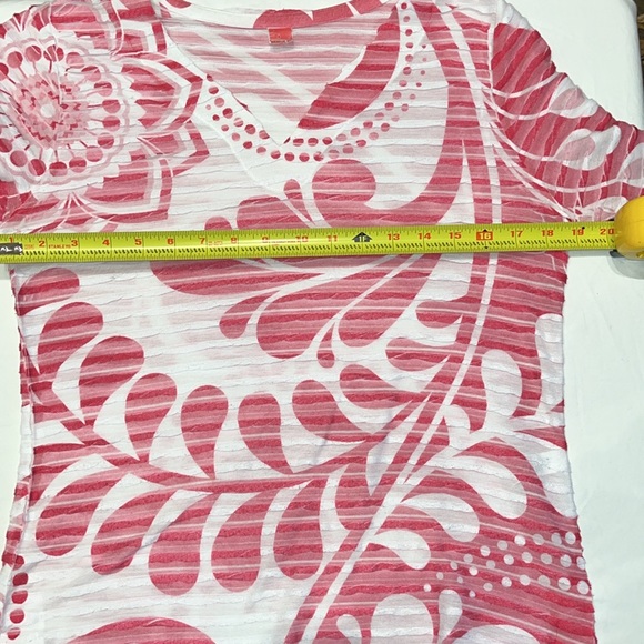 Women’s Before & Again pink & white sheer burnout V-neck top size medium - Picture 5 of 11